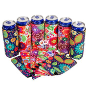 Slim Can Cooler Set of 6 Flowers, skinny Neoprene Sleeves Compatible with 12 oz Slim - Clearance - QualityPerfection