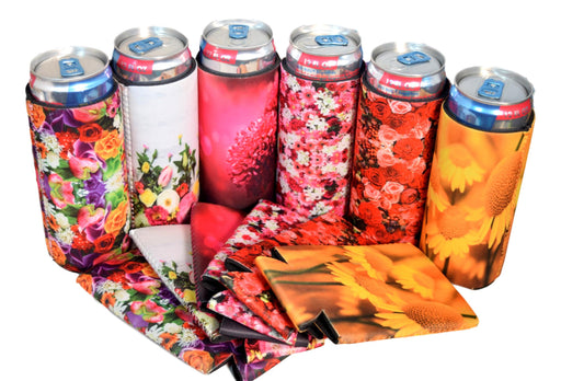 Slim Can Cooler Set of 6 Flowers Mix Sleeve - Clearance - QualityPerfection